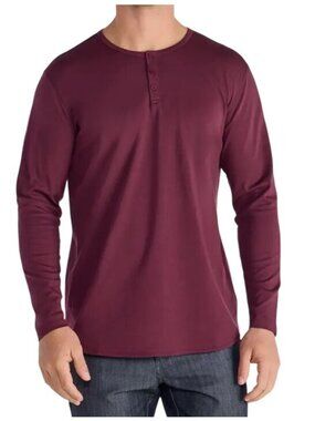 BYLT Mens maroon Cotton blend Long Sleeve Henley Shirt Size S premium basic